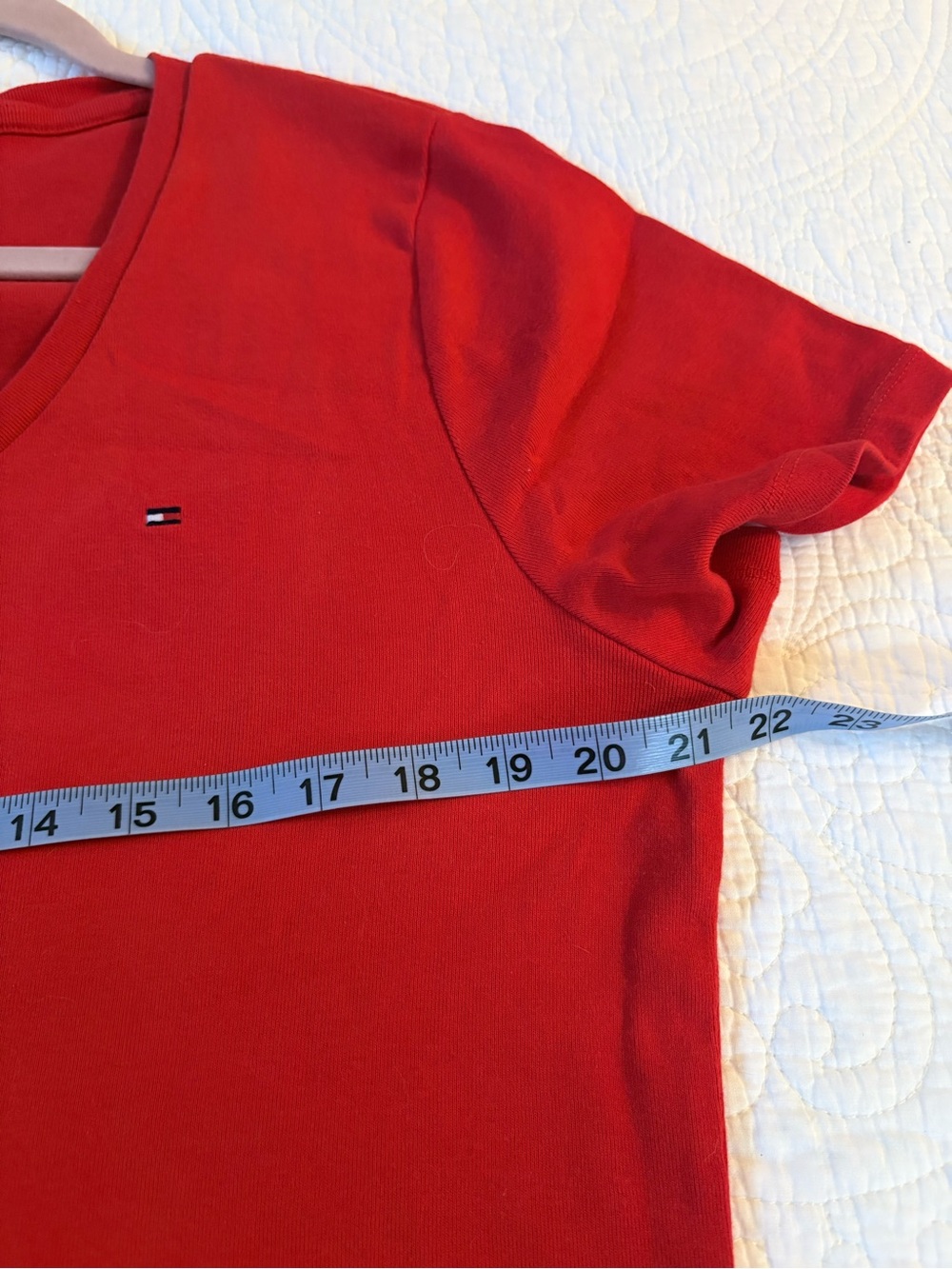 Tommy Hilfiger Women's Bright Red V-Neck Short Sleeve Tee - Picture 3 of 3